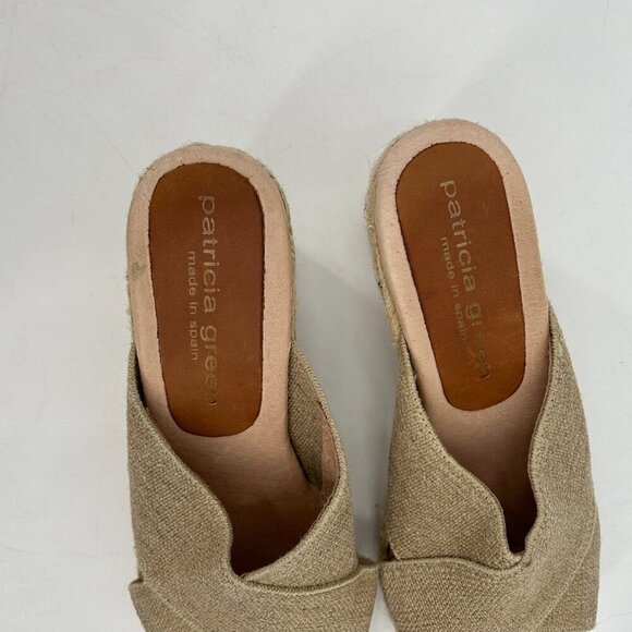 PATRICIA GREEN Tan Nude Canvas Open Toed Espadrille Wedges Shoes Size 6 - Picture 7 of 9